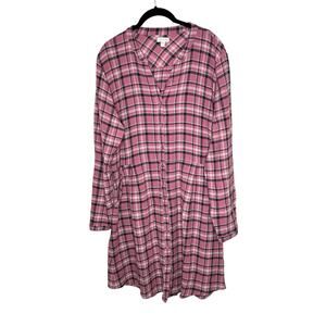 Garnet Hill Womens Plaid Gauzy Shirt Dress 12 Button Front Preppy Organic Cotton